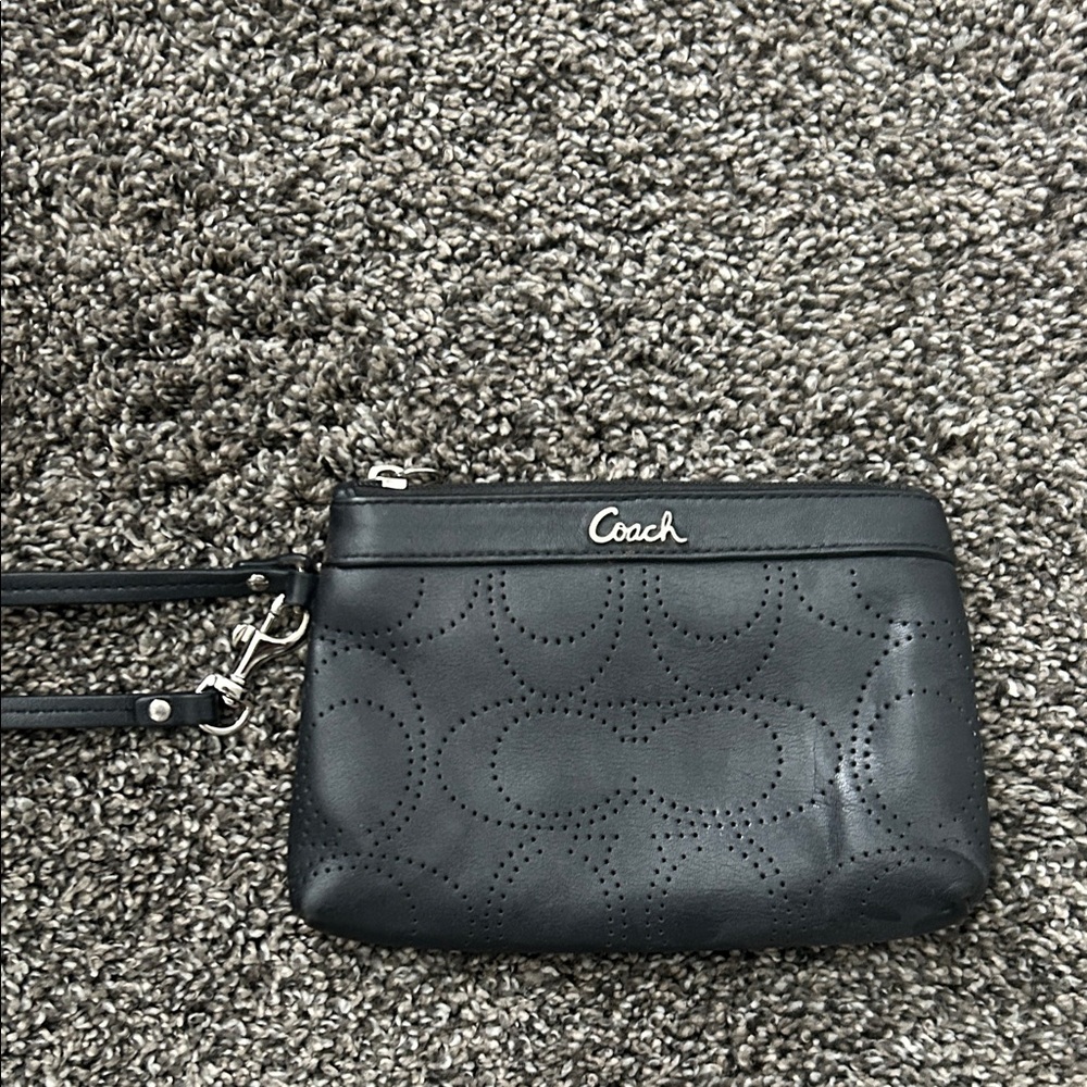 Coach Black Perforated Wristlet